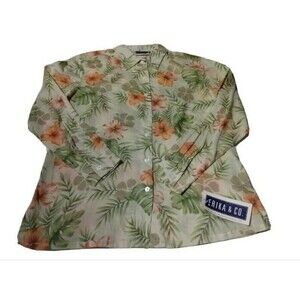Erika & Co Woman Top Size S  Long Sleeve Floral Button Up Collared Preppy